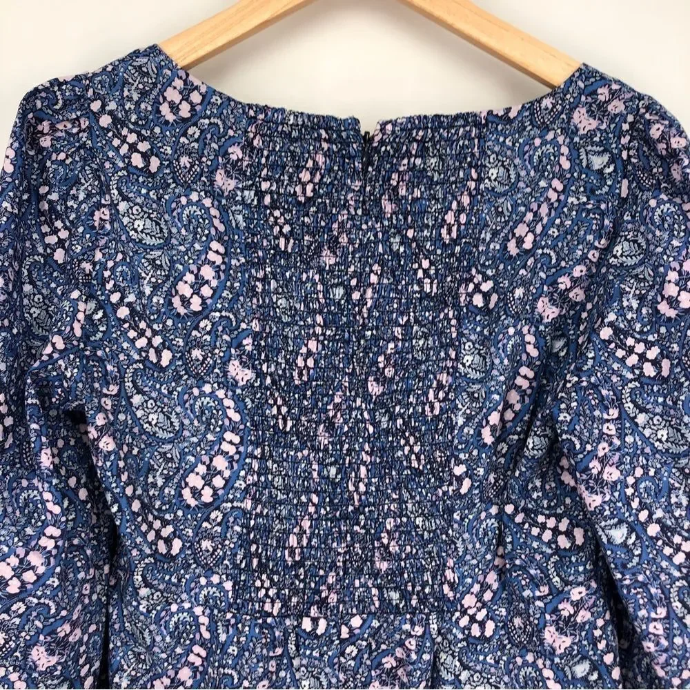 J. Crew Liberty Fabric Sweetheart Long Sleeve Mini Dress Blue Size‎ 4